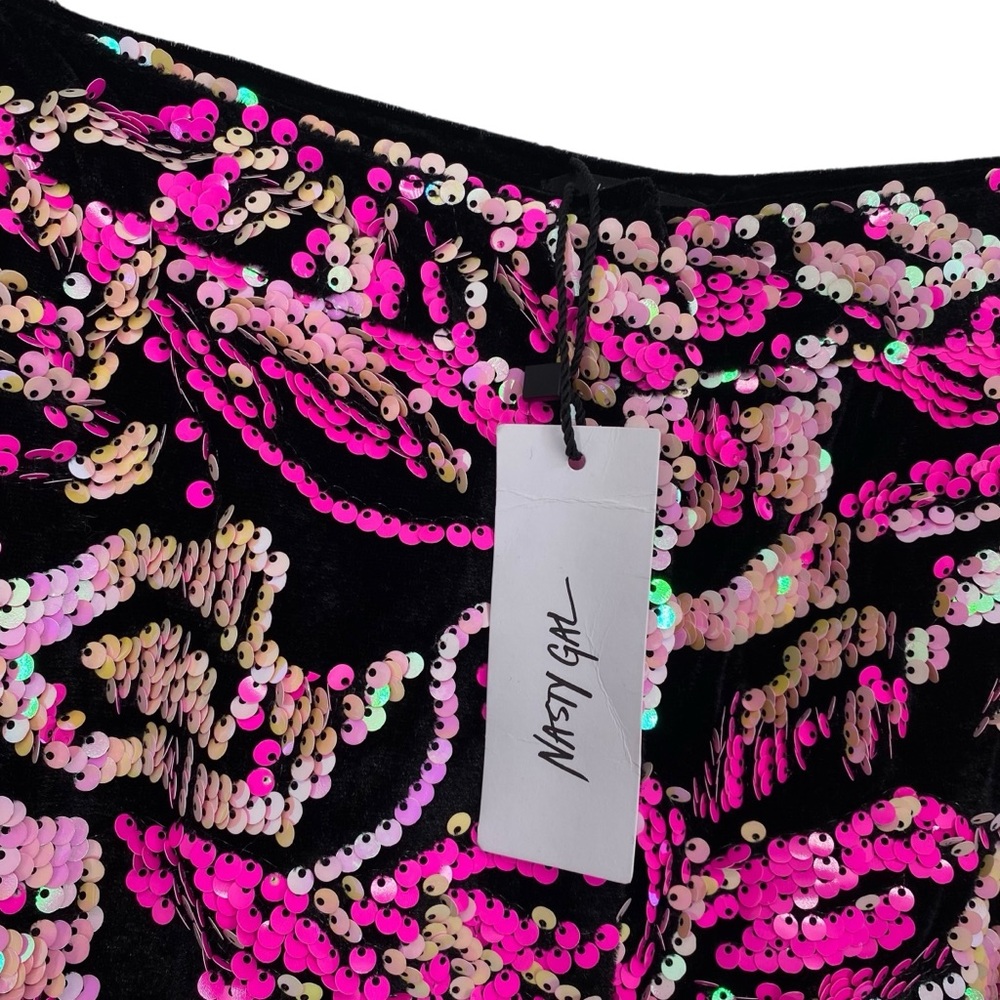 Nasty Gal Black Velvet Hot Pink Sequin Flare Pants New - Picture 4 of 11